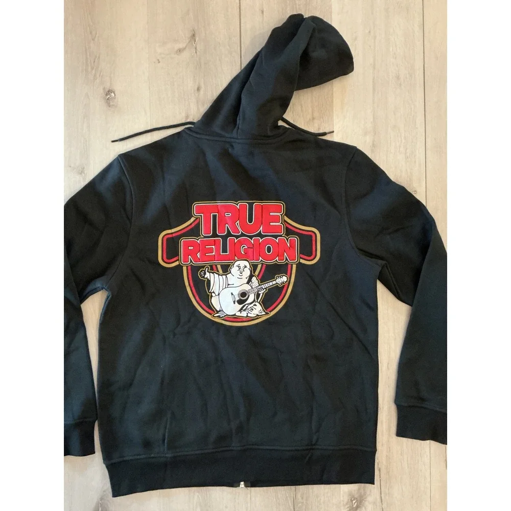 True Religion Distressed HS Zip Hoodie Jet Black Size Large New With Tags